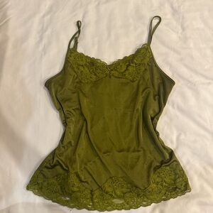 Metrostyle Olive Camisole with Lace Accents